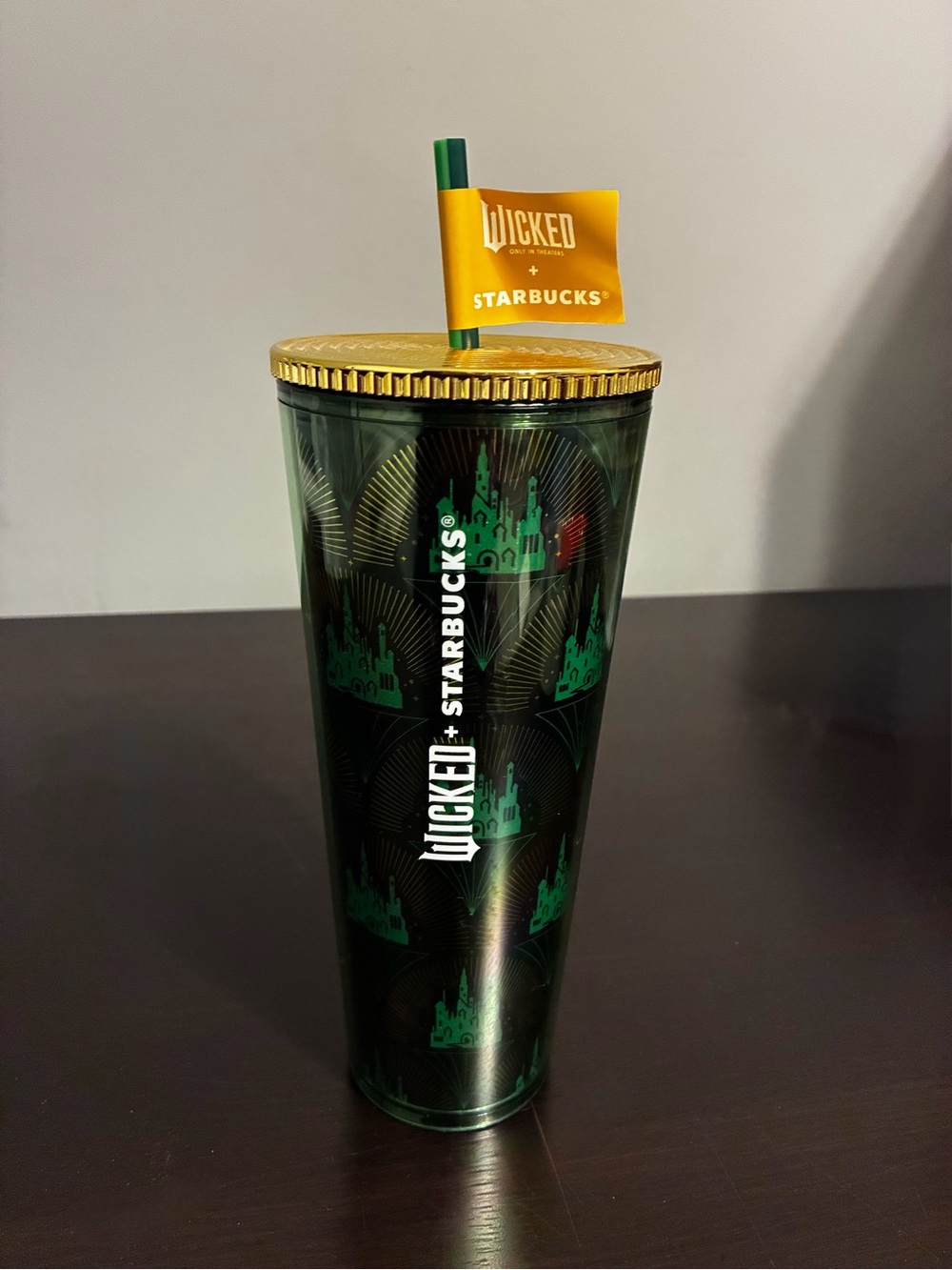 Starbucks 2024 Wicked Emerald City Metallic Green Gold Cold Cup Tumbler 24 oz